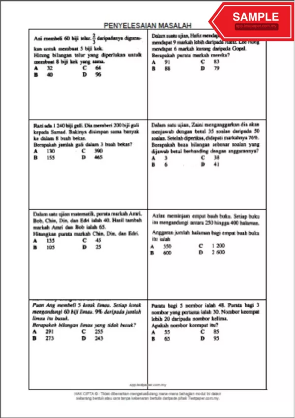 Bahan Soalan Latihan Topikal Matematik Tahun 4-6 Bab 1-8 yang Awesome