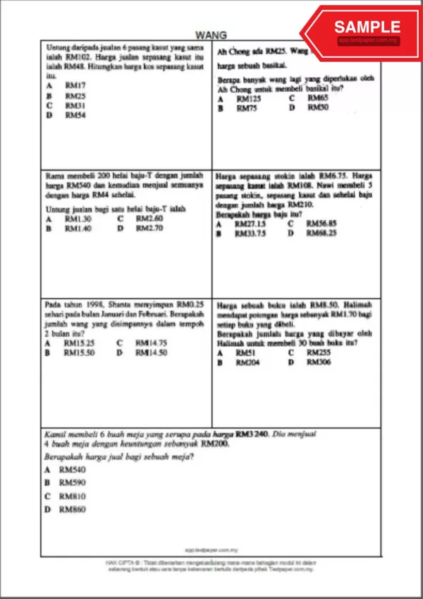 Bahan Soalan Latihan Topikal Matematik Tahun 4-6 Bab 1-8 yang Awesome