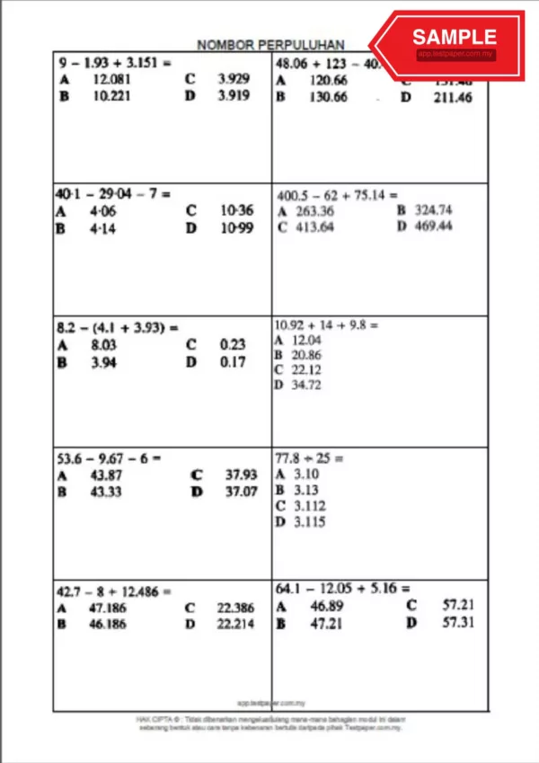 Bahan Soalan Latihan Topikal Matematik Tahun 4-6 Bab 1-8 yang Awesome