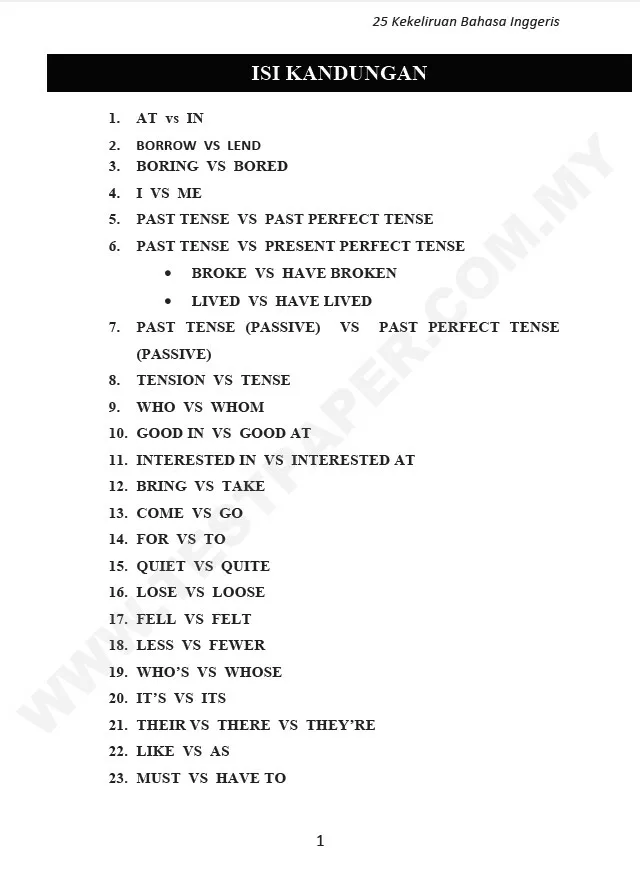 Latihan Grammar Bahasa Inggeris Tahun 6