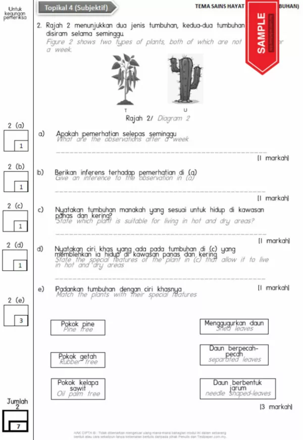 Soalan Latihan Topikal Sains Tahun 5 DLP KSSR