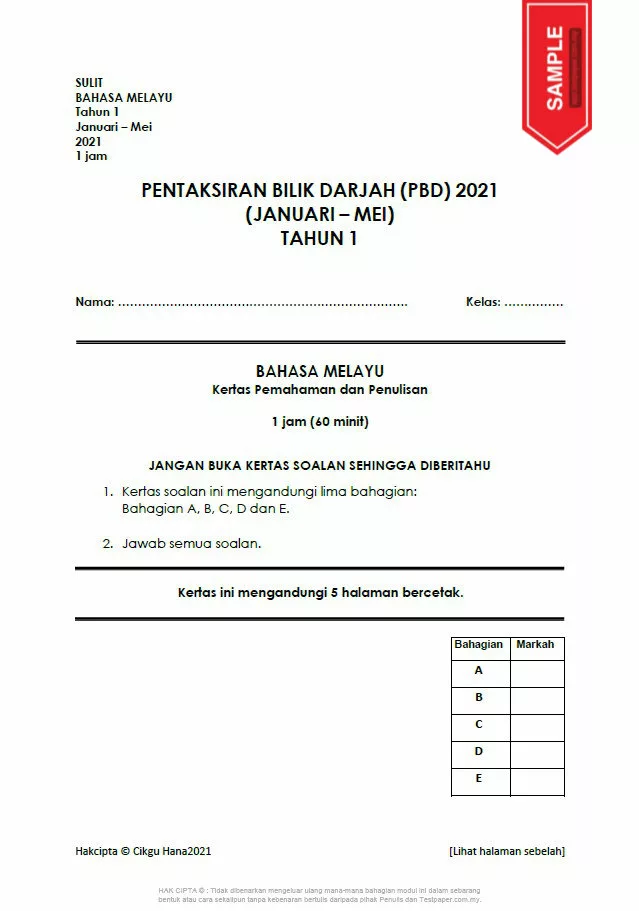 Bahan Soalan Ujian PBD Tahun 1 2021 adalah satu inisiatif yang disusun oleh guru berpengalaman iaitu Cikgu Mahani untuk membantu pelajar mempersiapkan diri dalam ujian Pentaksiran Bilik Darjah (PBD). Berikut adalah ringkasan format set soalan yang disediakan: