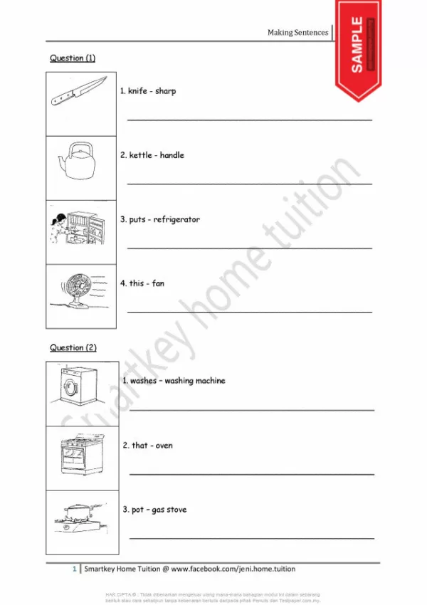 Soalan Exercise English Sentences Tahap 1