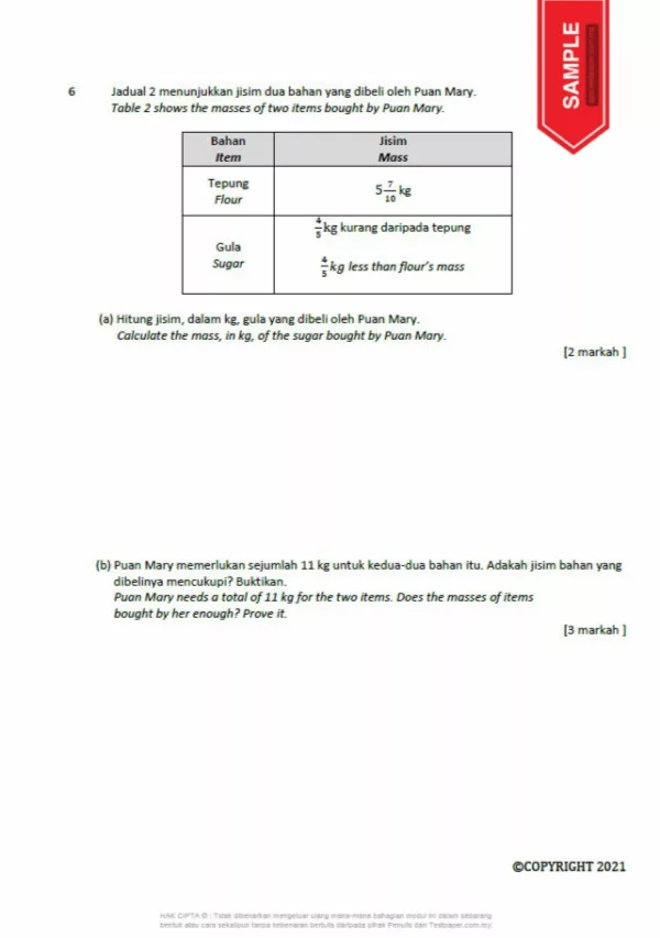 Soalan Ujian Pertengahan Tahun Sains dan Matematik Tahun 4 2021