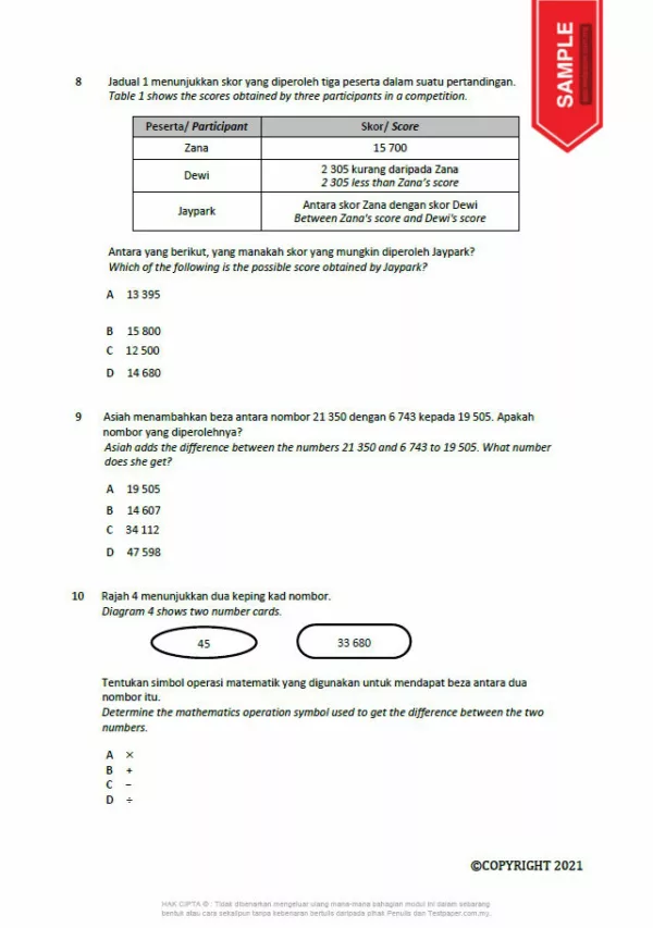 Soalan Ujian Pertengahan Tahun Sains dan Matematik Tahun 4 2021