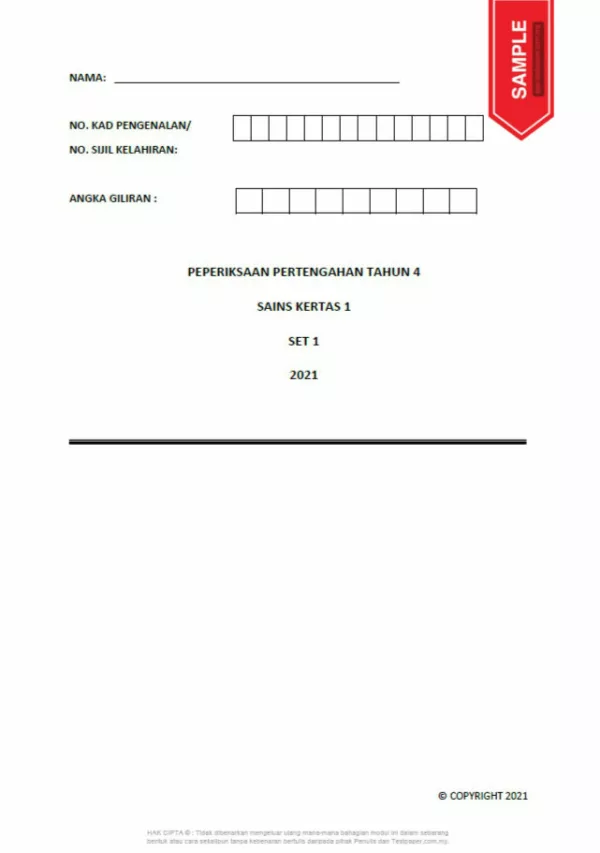 Soalan Ujian Pertengahan Tahun Sains dan Matematik Tahun 4 2021