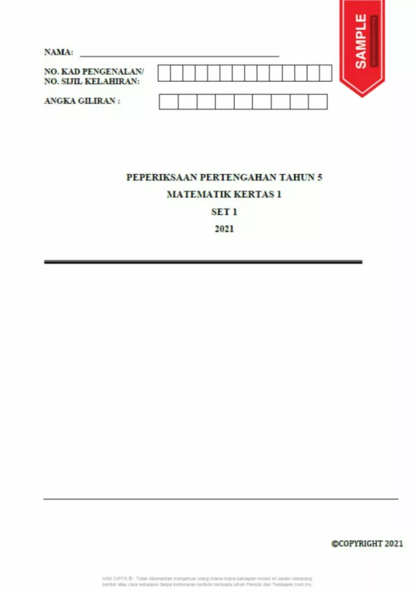 Soalan Ujian Pertengahan Tahun Sains dan Matematik Tahun 5 2021