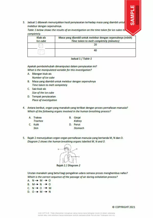 Soalan Ujian Pertengahan Tahun Sains dan Matematik Tahun 5 2021