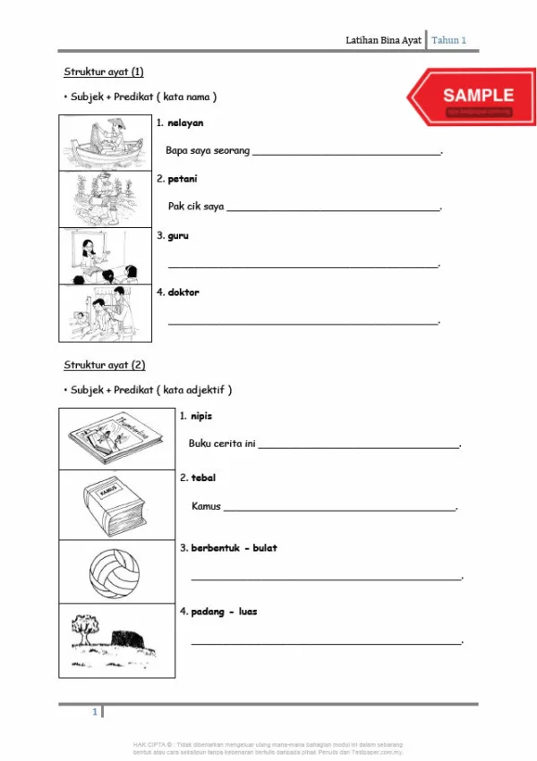 Soalan Latihan Bina Ayat dan Penulisan BM Tahun 1
