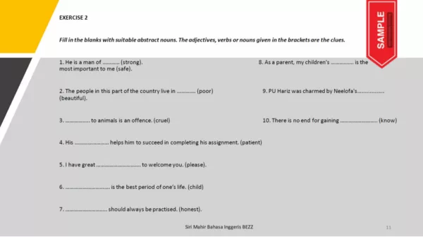 Soalan Latihan BI Abstract Nouns VS Adjectives