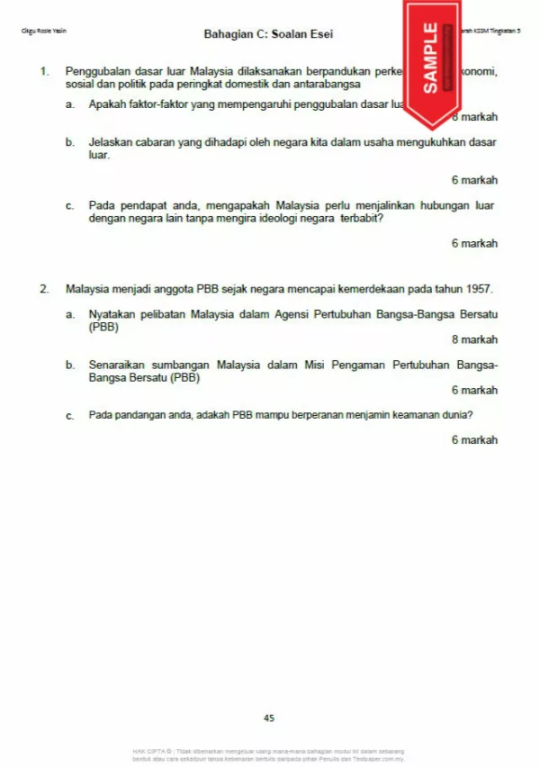 Soalan Latihan Sejarah Tingkatan 5 KSSM