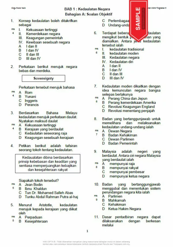 Soalan Latihan Sejarah Tingkatan 5 KSSM