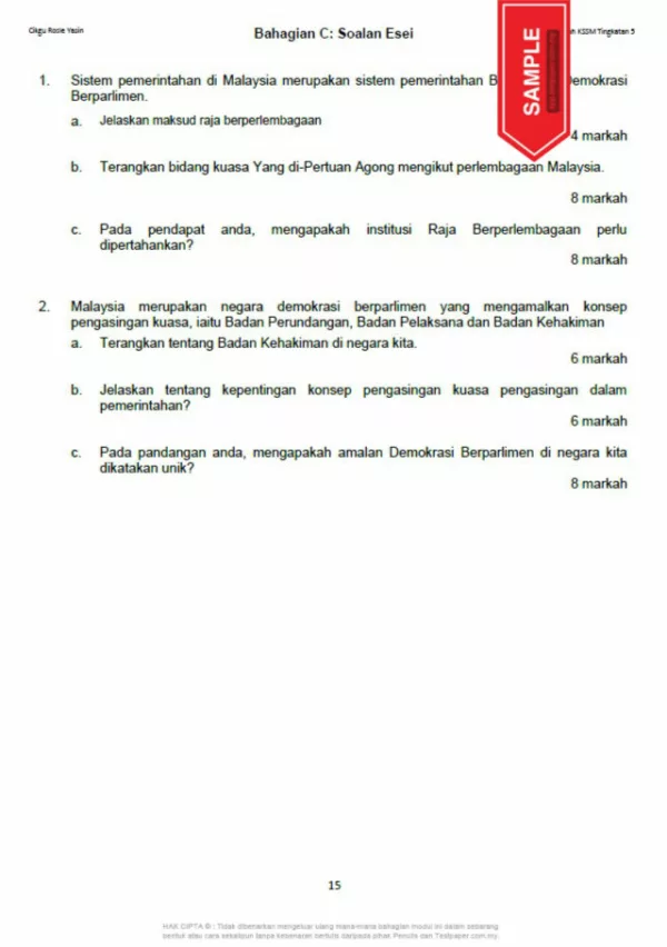 Soalan Latihan Sejarah Tingkatan 5 KSSM