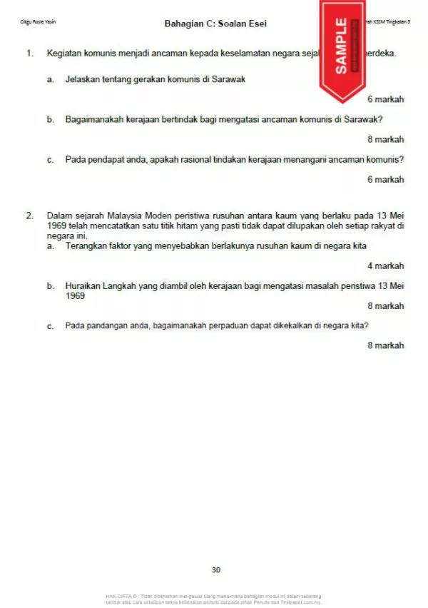 Soalan Latihan Sejarah Tingkatan 5 KSSM