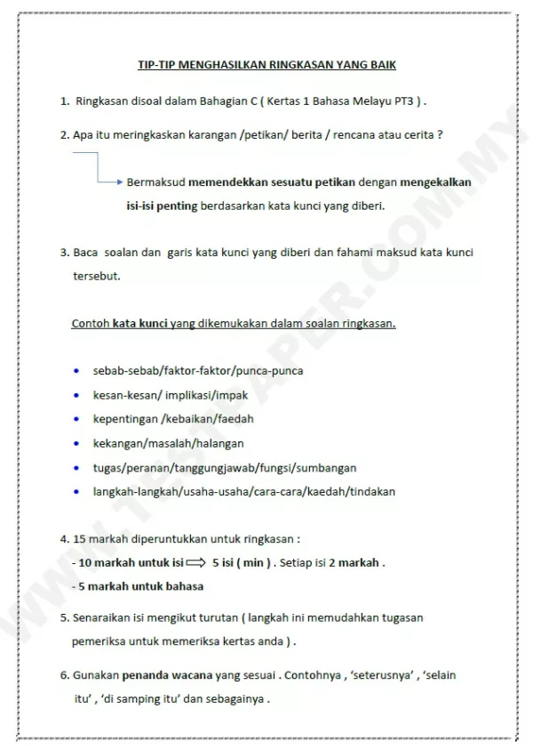 Soalan Latihan Ringkasan Bahasa Melayu Tingkatan 3