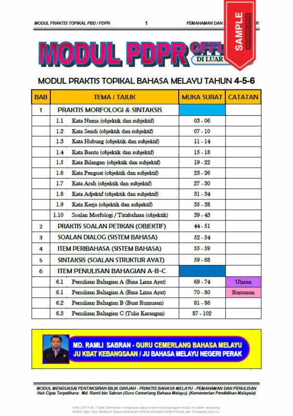 Soalan Latihan BM PBD dan PDPR Tahun 4-6