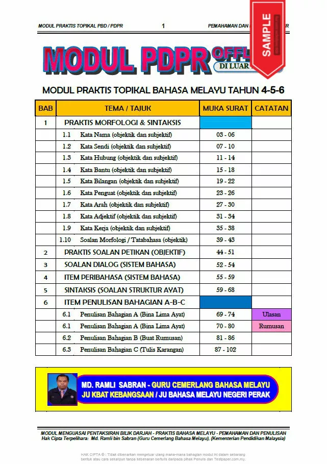 Soalan Latihan BM PBD dan PDPR Tahun 4-6