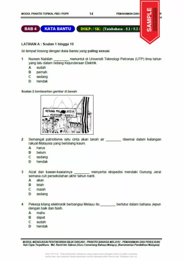 Soalan Latihan BM PBD dan PDPR Tahun 4-6