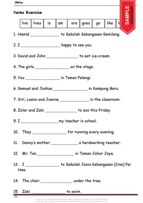 Soalan Latihan English Grammar Tahun 1