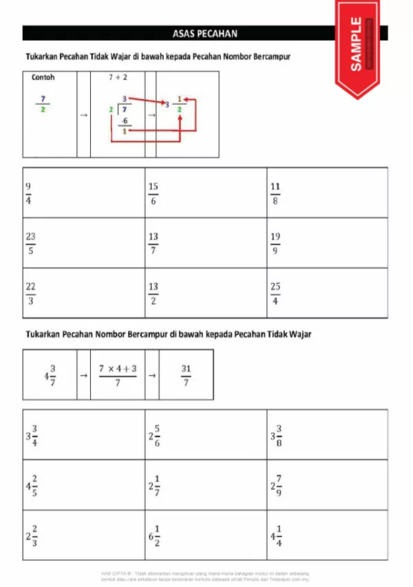 Soalan Latih Tubi Matematik Bab Pecahan Tahun 5 dan 6