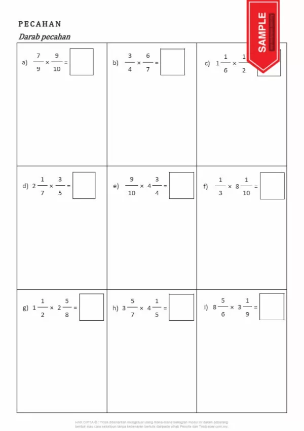 Soalan Latih Tubi Matematik Bab Pecahan Tahun 5 dan 6