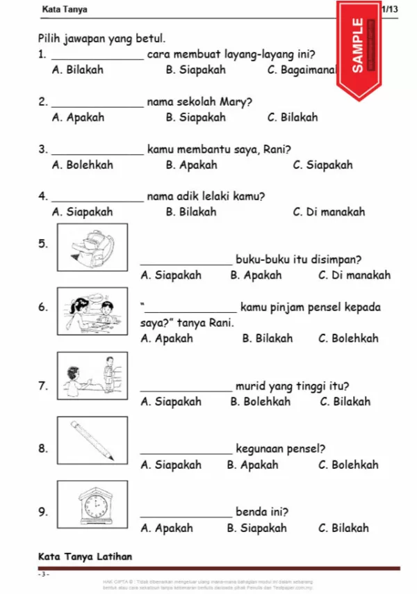 Soalan Latihan Bahasa Melayu Tahun 1