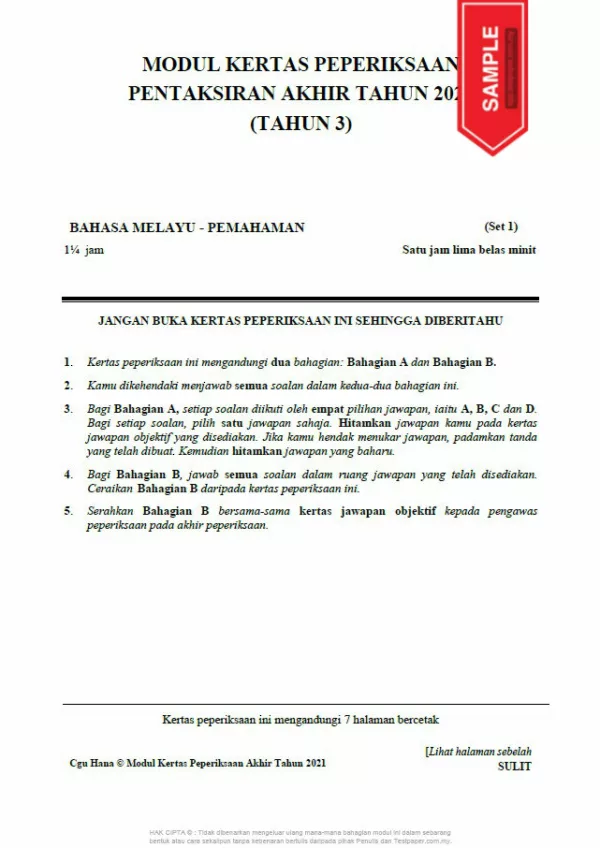 Soalan Ujian PBD Akhir Tahun Tahun 3 2021