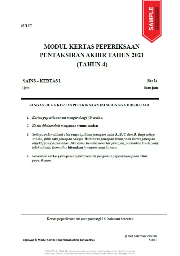 Ujian Peperiksaan Akhir Tahun Tahun 4 2021