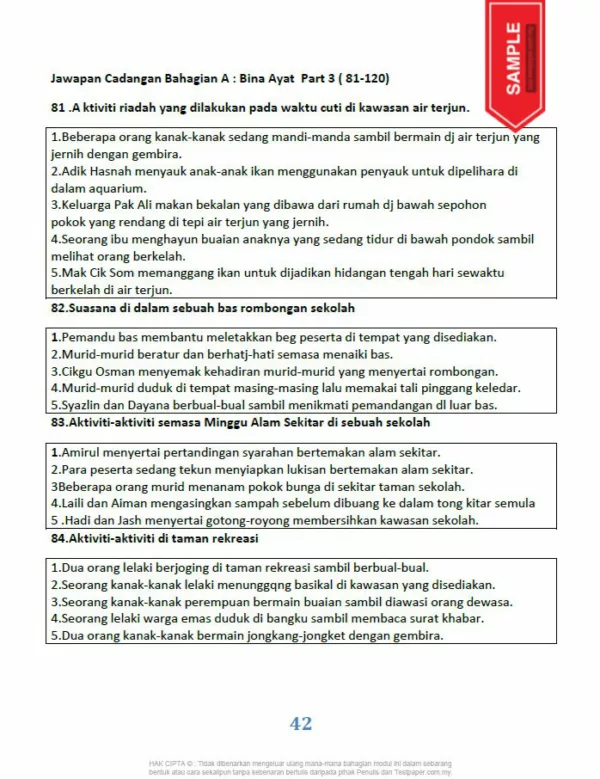 Soalan Latihan Bina Ayat BM Tahap 2 Siri 3