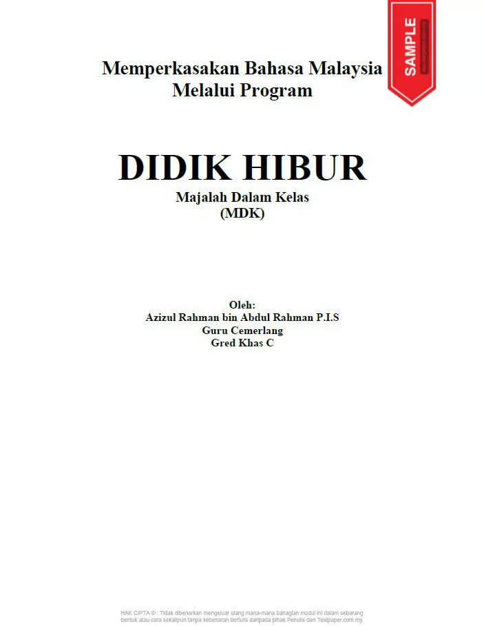 Nota Didik Hibur dan Apresiasi Sastera Majalah Dalam Kelas