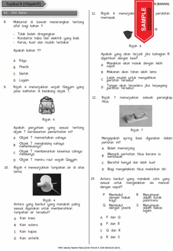 Nota dan Soalan Latihan Sains Tahun 4 Bab Bahan PDPR