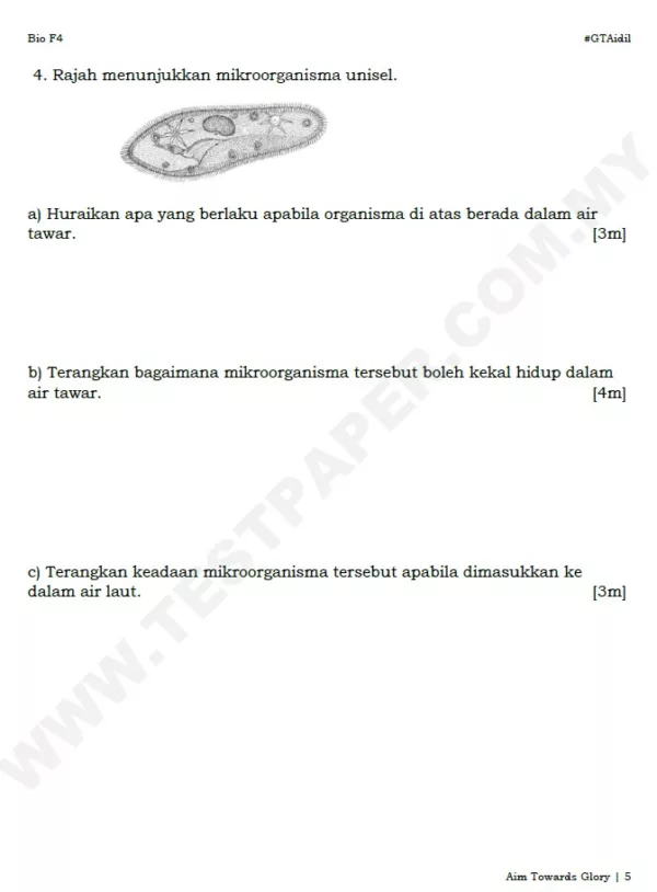 Bahan Soalan Latihan Ujian Pertengahan Tahun Biologi Tingkatan 4 yang Quality