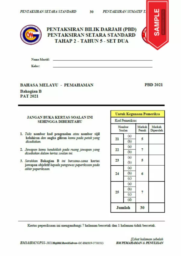 Soalan Latihan Bahasa Melayu PSS Tahun 4-6