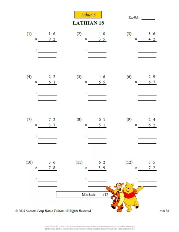 Soalan Latihan Sifir Darab dan Bahagi Cuti Sekolah Tahun 2-6