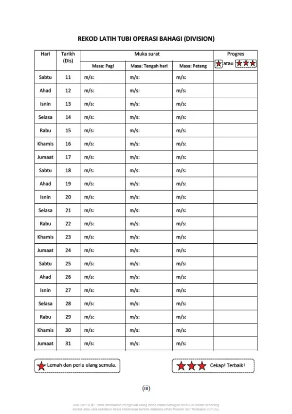 Soalan Latihan Sifir Darab dan Bahagi Cuti Sekolah Tahun 2-6