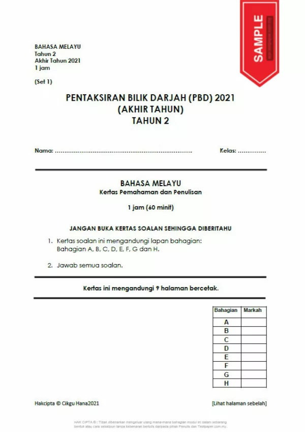 Soalan Latihan PBD Akhir Tahun BM Tahap 1