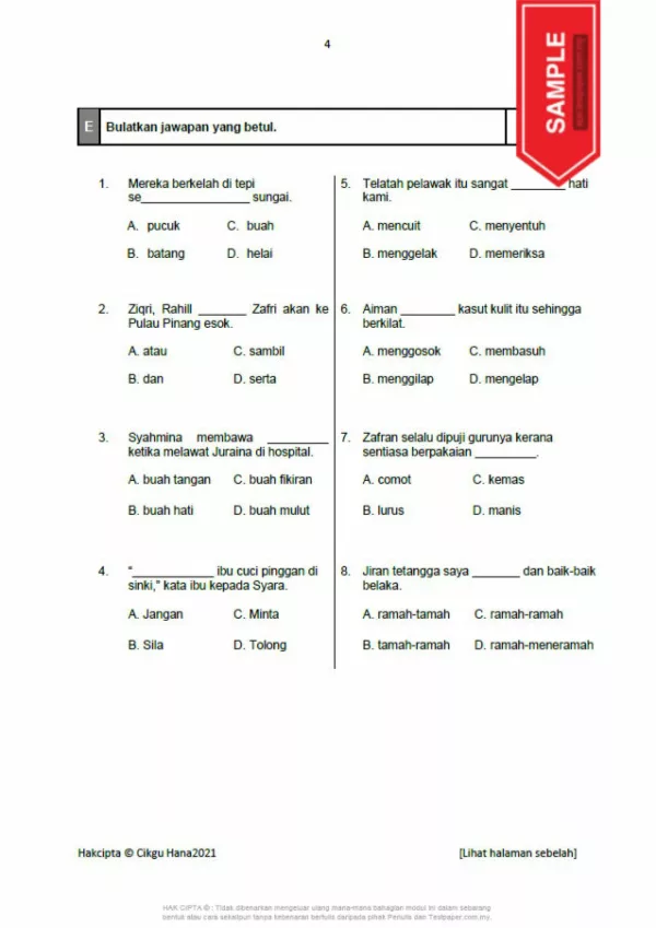 Soalan Latihan PBD Akhir Tahun BM Tahap 1