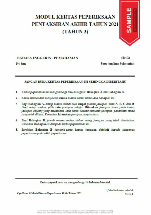 Soalan Latihan PBD Akhir Tahun BI Tahap 1