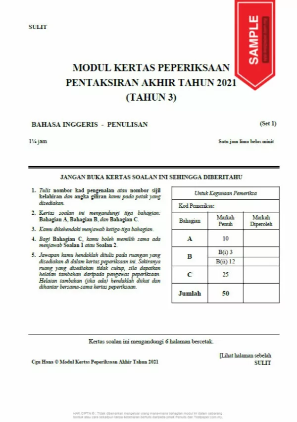 Soalan Latihan PBD Akhir Tahun BI Tahap 1