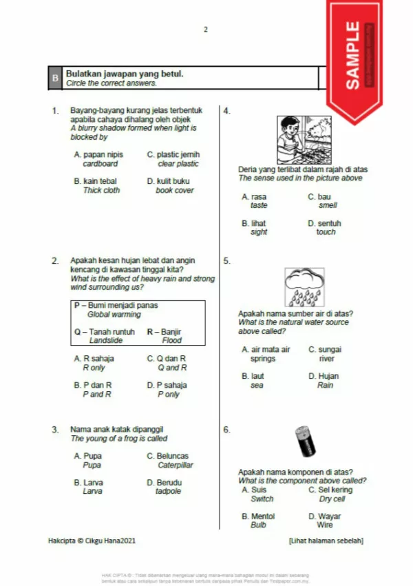 Soalan Latihan PBD Akhir Tahun Sains Tahap 1