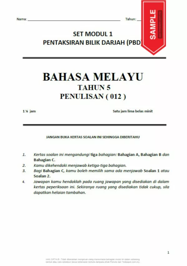 Soalan Ujian PBD BM Tahun 5