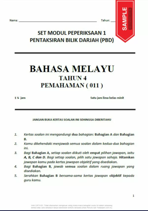 Soalan Ujian PBD BM Tahun 4