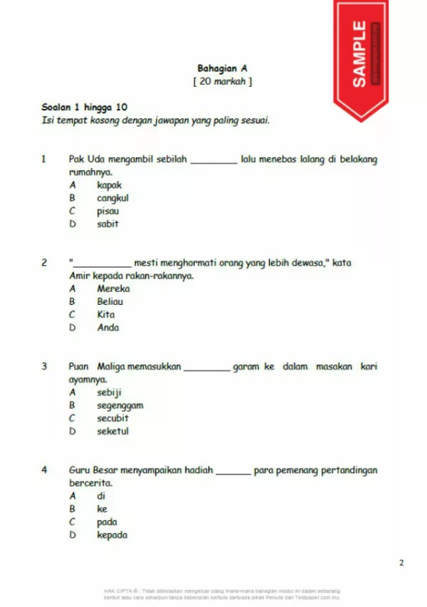 Soalan Ujian PBD BM Tahun 4