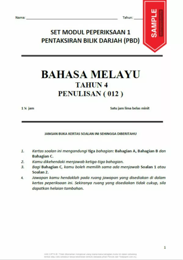 Soalan Ujian PBD BM Tahun 4