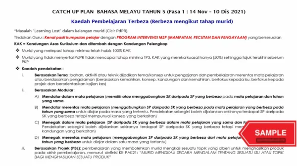 Catch Up Plan BM Tahun 5