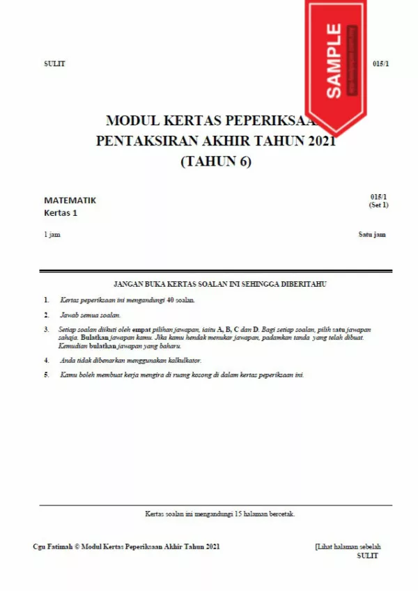 Soalan Ujian Akhir Tahun Matematik Tahap 2 2021