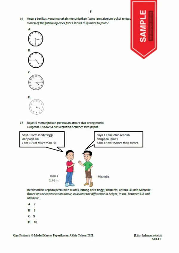 Soalan Ujian Akhir Tahun Matematik Tahap 2 2021