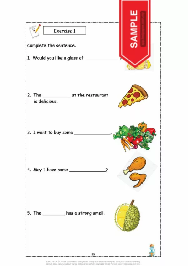 Soalan Latihan Vocabulary BI Tahun 1 CEFR