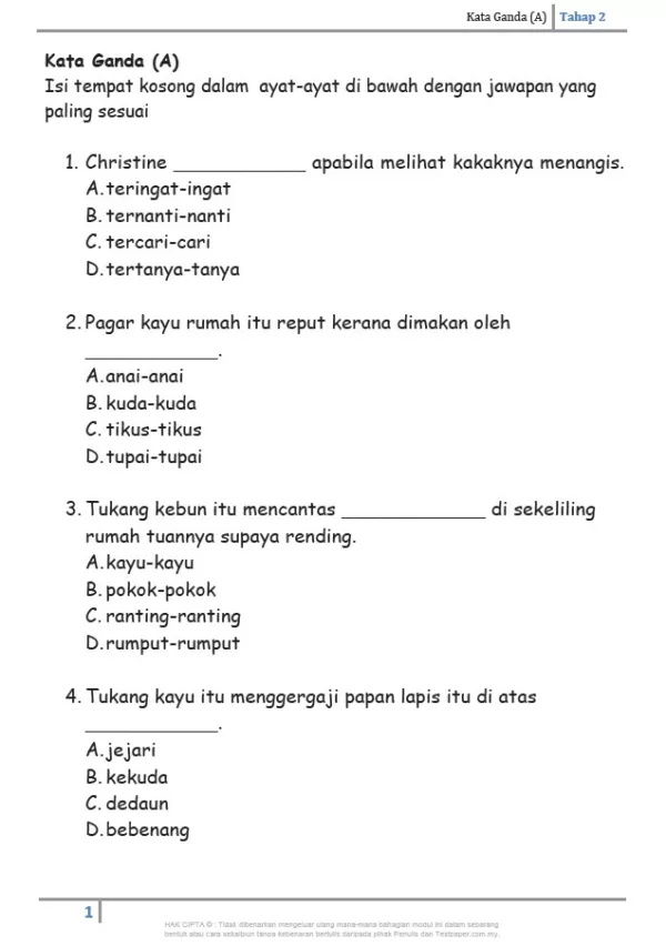 860 Soalan Latihan Tatabahasa BM Tahap 2