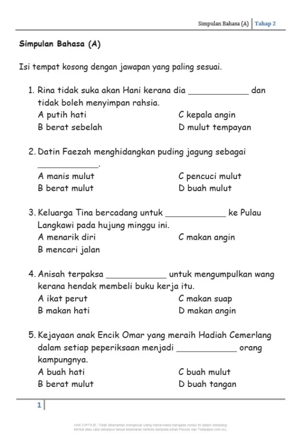 860 Soalan Latihan Tatabahasa BM Tahap 2